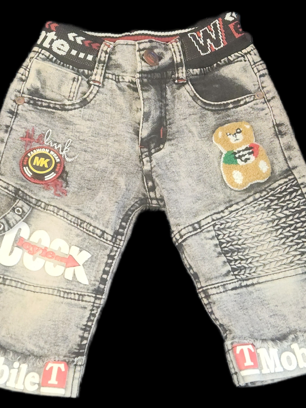 #KCB52 Kids Grey Washed Jeans with Teddy Patch